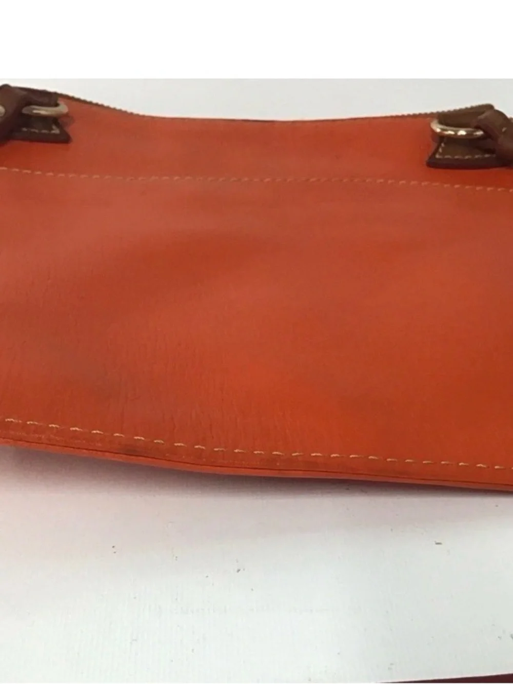 Dooney & Bourke Orange Leather Messenger Bag with Brown Trim